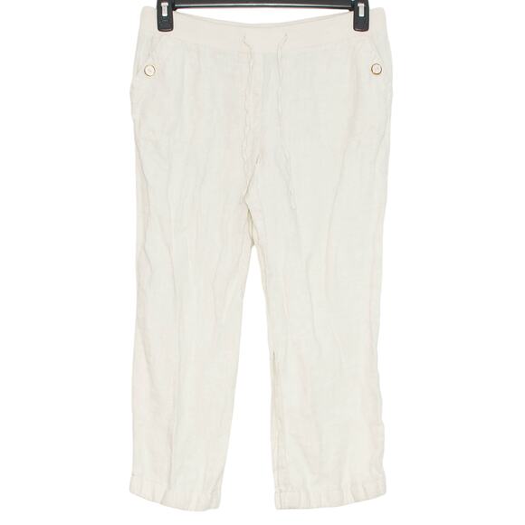 JM Collection Pants Linen Crop Pull On Minimalist Coastal Cottage Boho Ivory 8P - Picture 1 of 4